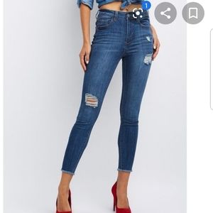 REFUGE SKINNY JEANS BLUE RIPPED HIGH WAIST SZ 4